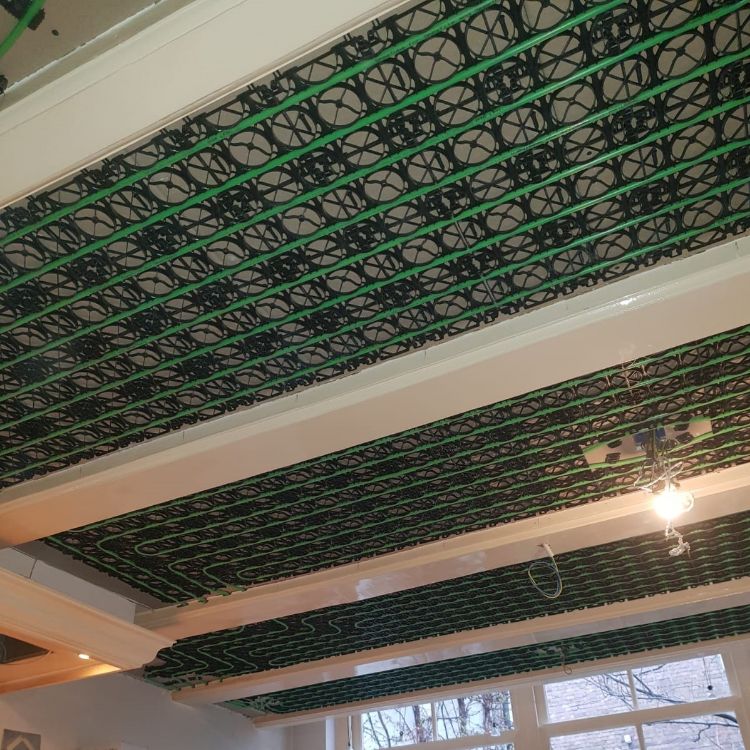 Plafondverwarming zonder afwerklaag