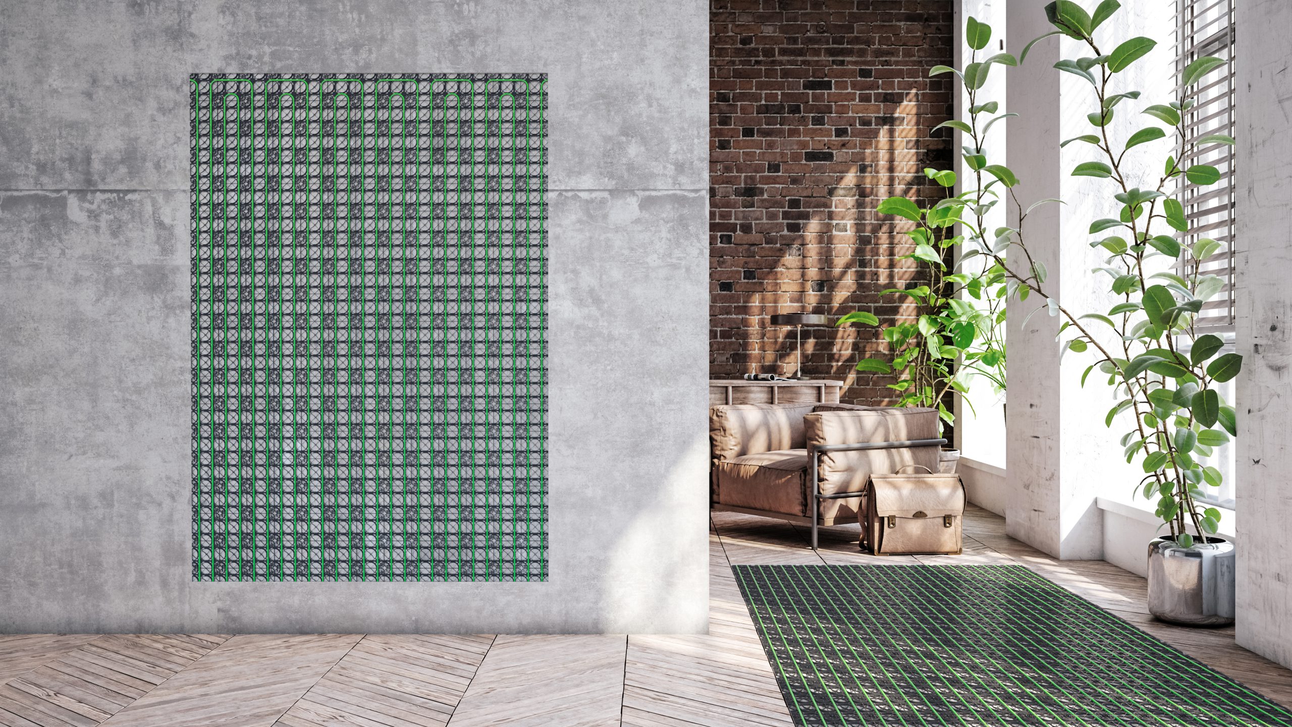 Woonkamer wandverwarming en vloerverwarming